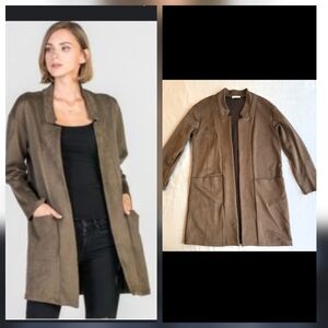 Les Amis Open Front Soft Touch Duster Cardigan Light Brown Layering